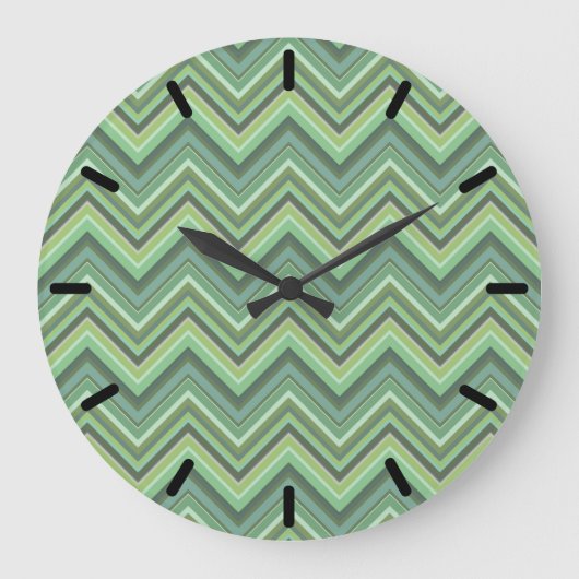Oliven Green Zigzag Große Wanduhr (Vorderseite)
