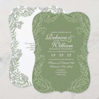 Oliven-grüne Hochzeit Vintage-Botanik Einladung