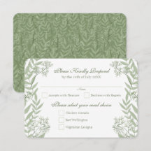 Oliven-grüne Hochzeit Vintage-Botanik RSVP-Antwort
