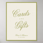 Oliven-grüne Karten und Geschenke Hochzeitstisch-S Poster (Vorne)