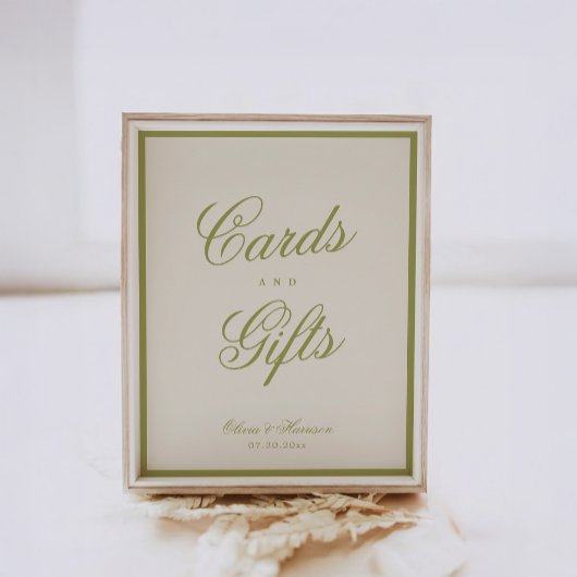 Oliven-grüne Karten und Geschenke Hochzeitstisch-S Poster