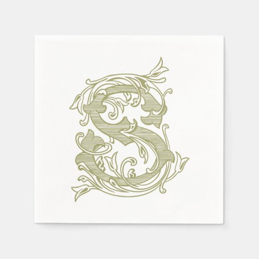 Oliven-grüne Monogramm-Cocktailservietten "S" Serviette (Vorderseite)