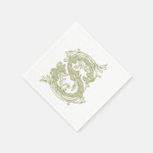 Oliven-grüne Monogramm-Cocktailservietten "S" Serviette (Ecke)