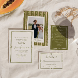 Oliven-grüne toskanische elegante Foto-Hochzeit Einladung