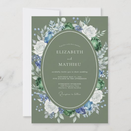 Oliven-Kornblumen-Kranz-Hochzeit Einladung (Vorderseite)