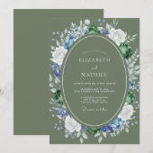 Oliven-Kornblumen-Kranz-Hochzeit Einladung (Vorne/Hinten)