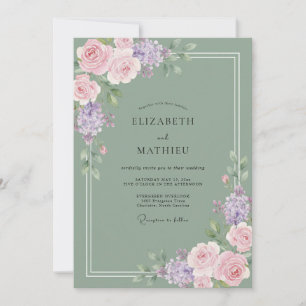 Oliven-Lilien-Rosen-Hochzeit Einladung
