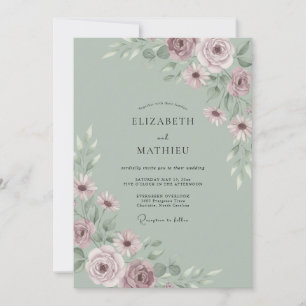 Oliven-Mauve-Laub-Eukalyptus-Hochzeit Einladung