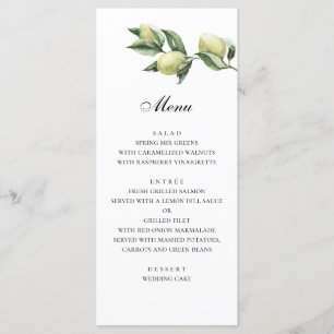 Oliven Menü. Italienische Hochzeit. Grüne Speiseka Menükarte