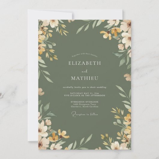 Oliven-Ocker-Botanische Hochzeit Einladung (Vorderseite)