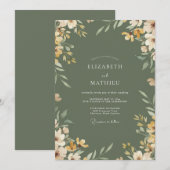 Oliven-Ocker-Botanische Hochzeit Einladung (Vorne/Hinten)