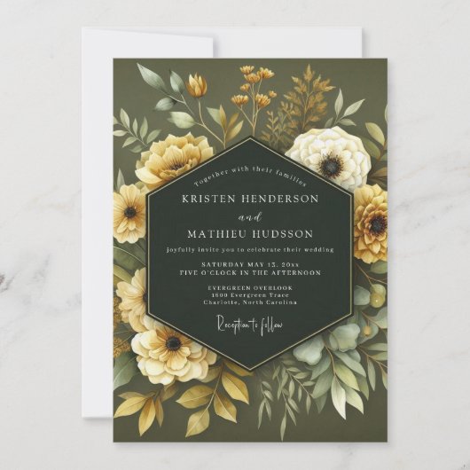 Oliven-Ocker-Botanische Hochzeit Einladung (Vorderseite)