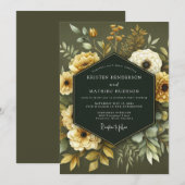 Oliven-Ocker-Botanische Hochzeit Einladung (Vorne/Hinten)
