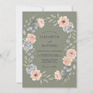 Oliven-Pfirsich-Ranunculus-Eukalyptus-Hochzeit Einladung