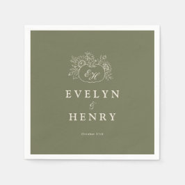 Oliven-Sage-Monogramm-Hochzeitsservietten Serviette