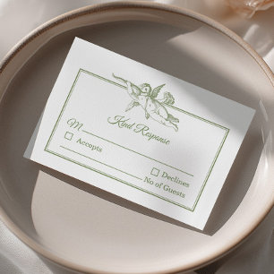 Oliven-Sage-Toile-de-Jouy-Cherub-Hochzeits-RSVP-Ka RSVP Karte