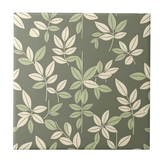 Oliven-Salbei-Botanisches-Blatt-Muster  Fliese (Vorderseite)