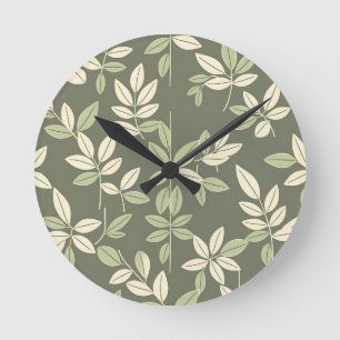 Oliven-Salbei-Botanisches-Blatt-Muster Runde Wanduhr