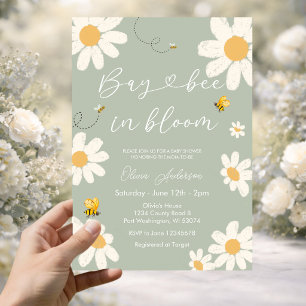 Oliven-Salbei-Daisy Retro-Bay-Bee-Baby-Party Einladung