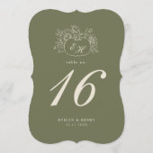 Oliven-Salbei-Stanz-Monogramm-Tischnummer Einladung (Rückseite)
