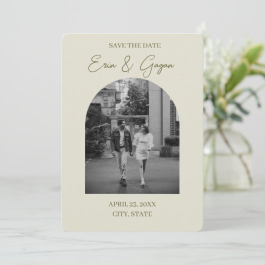 Oliven Save The Date (Stehend Vorderseite)