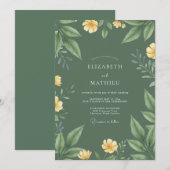 Oliven-Senf-Pfingstrosen-Hochzeit Einladung (Vorne/Hinten)