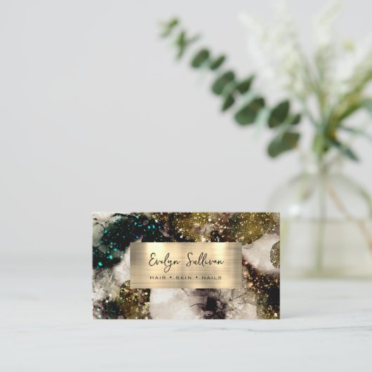 Oliven Smaragdgrüner Glitzer Wasserfarben Visitenkarte (Stehend Vorderseite)