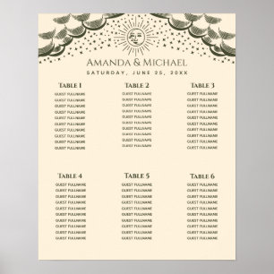Oliven-Sonne-Mond-Tarotkarten-Hochzeits-Sitzplan Poster