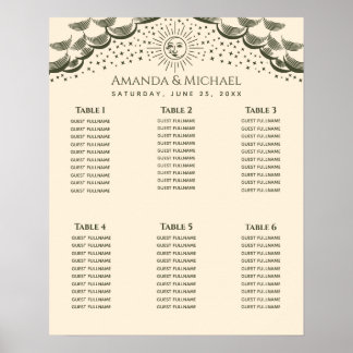 Oliven-Sonne-Mond-Tarotkarten-Hochzeits-Sitzplan Poster