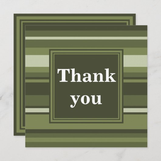 Oliven-Streifen in Monogramm Dankeskarte (Vorne/Hinten)