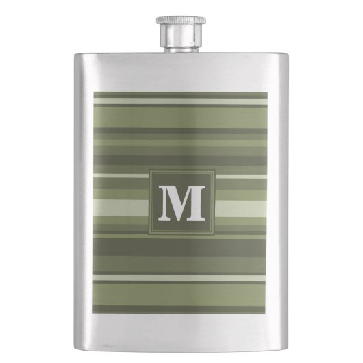 Oliven-Streifen in Monogramm Flachmann (Vorderseite)