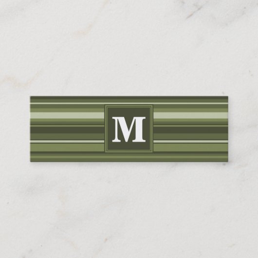 Oliven-Streifen in Monogramm Mini Visitenkarte (Vorderseite)
