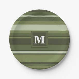 Oliven-Streifen in Monogramm Pappteller