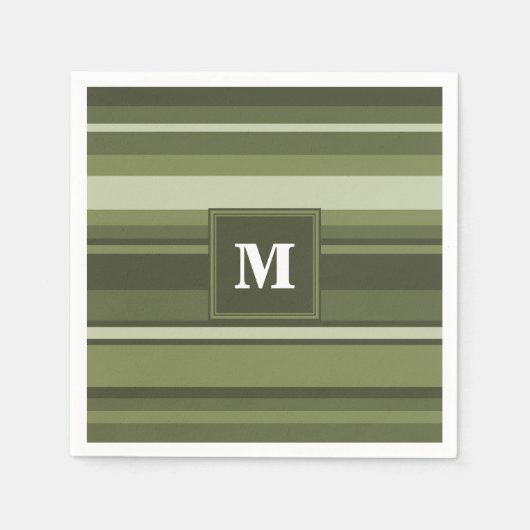Oliven-Streifen in Monogramm Serviette (Vorderseite)