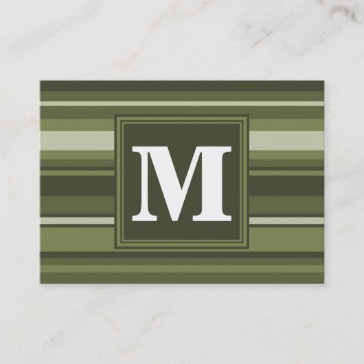 Oliven-Streifen in Monogramm Visitenkarte (Vorderseite)