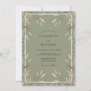 Oliven-Terrakotta-Laub-Eukalyptus-Hochzeit Einladung