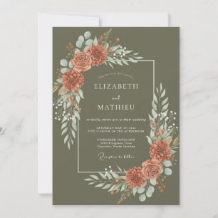 Oliven-Terrakotta-Ranunculus-Sage-Hochzeit Einladung