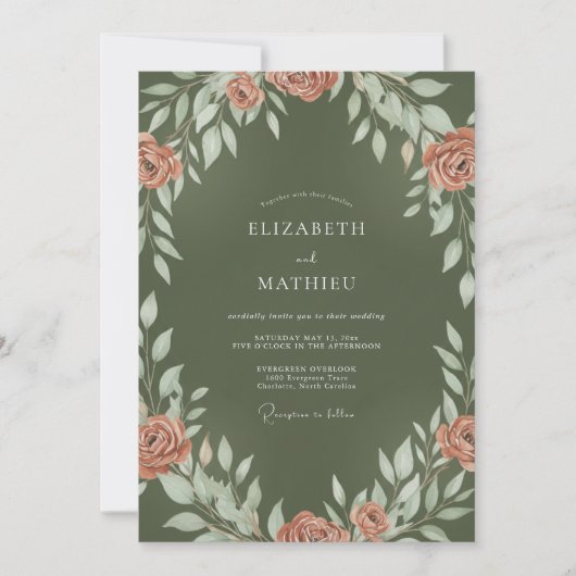 Oliven-Ton-Kranz-Hochzeit Einladung (Vorderseite)