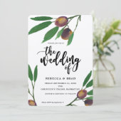 Oliven-toskanischer Lorbeer-Hochzeit Einladung (Stehend Vorderseite)