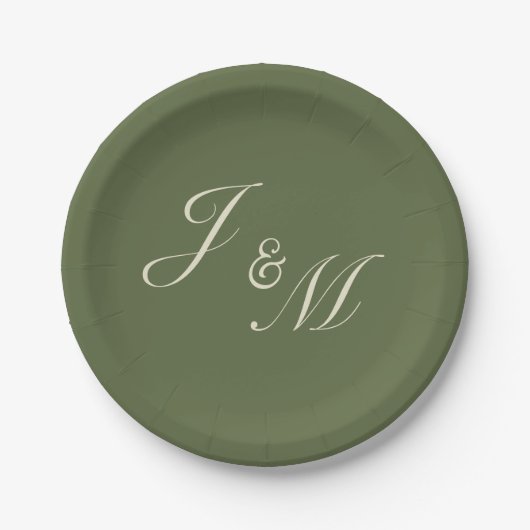 Oliven- und Beige-Hochzeitsempfangsplatten Pappteller (Vorderseite)