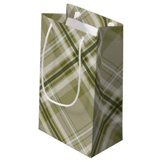 Oliven- und Beige-karierte Männergeschenk Kleine Geschenktüte (Rückseite Schrägansicht)