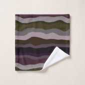 Oliven- und Lila Wavy-Streifen Badhandtuch Set (Waschlappen)