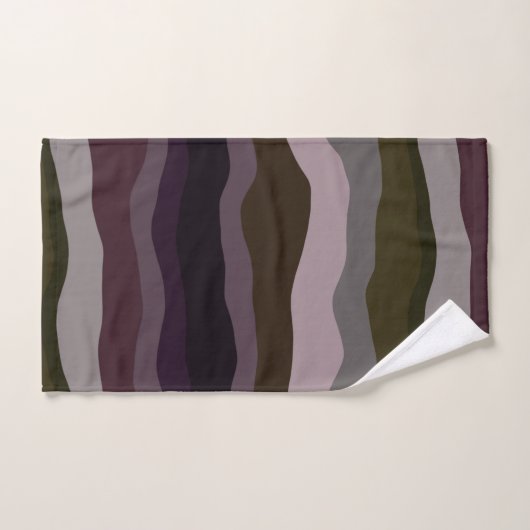 Oliven- und Lila Wavy-Streifen Badhandtuch Set (Handtuch)