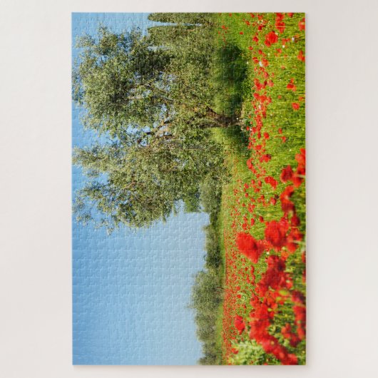 Olivenbaum auf dem Mohnblumengebiet im Sommer Puzzle (Vertikal)
