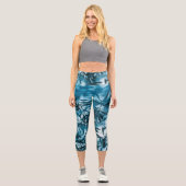 Olivenbaum Blätter Silhouette Sommerblau Capri Leggings (Vorderseite)