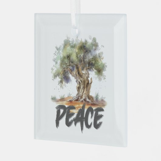 Olivenbaum Frieden, Gerechtigkeit, Liebe und Hoffn Ornament Aus Glas (Vorderseite links)