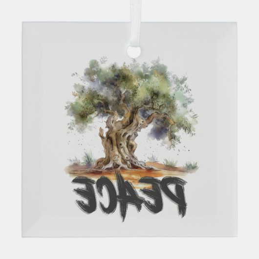 Olivenbaum Frieden, Gerechtigkeit, Liebe und Hoffn Ornament Aus Glas (Rückseite)