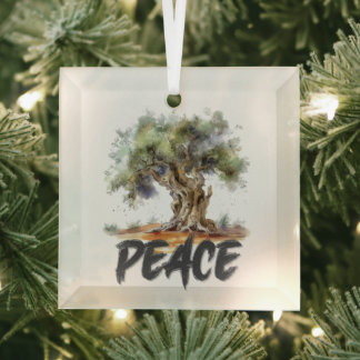 Olivenbaum Frieden, Gerechtigkeit, Liebe und Hoffn Ornament Aus Glas