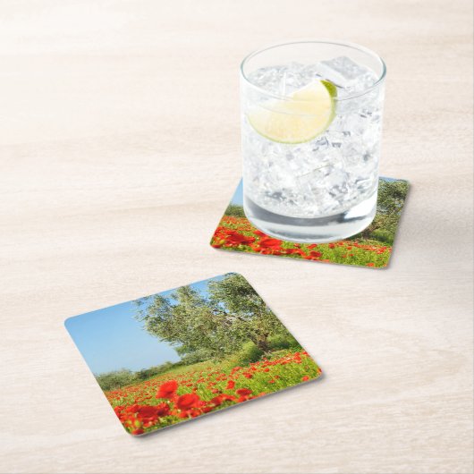 Olivenbaum im Mohnblumenfeld-Untersetzer Rechteckiger Pappuntersetzer (Vor Ort)