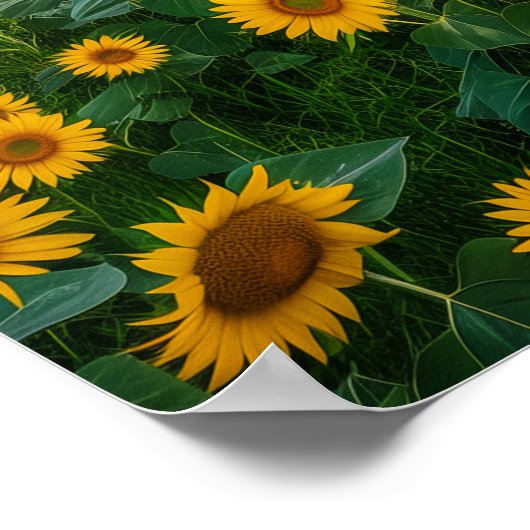 Olivenbaum im Sonnenblumenfeld Poster (Ecke)